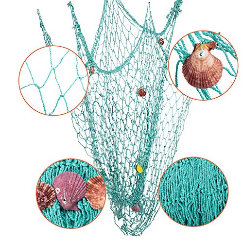 Rosoz Nature Fish Net Wall Decoration with Shells, Ocean Themed Wall Hangings Fishing Net Party Decor for Pirate Party,Wedding,Photographing Decoration (Aqua) - color: Aqua