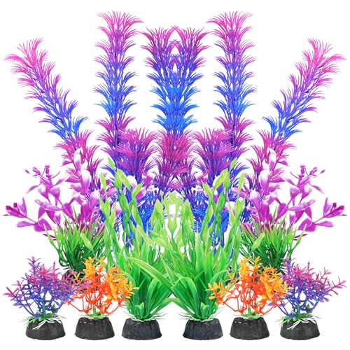AQUANEAT Artificial Fish Tank Plants, Aquarium Decorations, Purple Plastic Accessories, 10pcs
