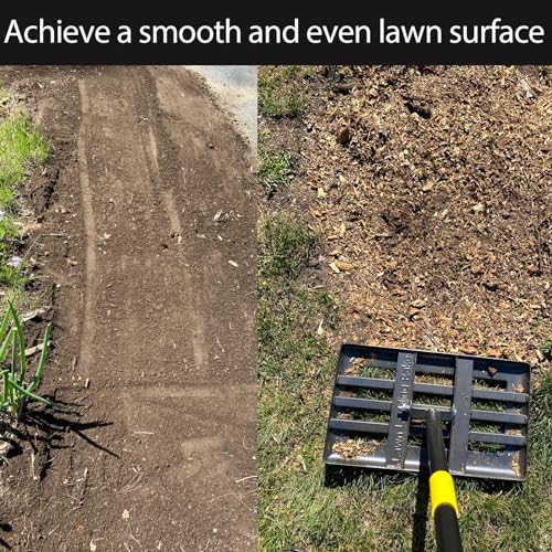 Lawn Leveling Rake, 17” x 10” Ground Plate Heavy Duty, Pull Behind Garden Landscape Grass Sand Dirt Yard Leveling Rake Levelawn Tool Steel Long Handle 60"
