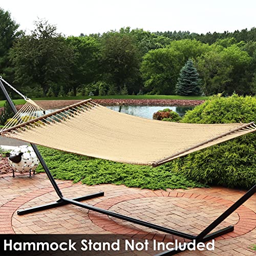Sunnydaze Soft-Spun Polyester Rope Double Hammock for Outside - 600-Pound Weight Capacity Extra Large Hammock - Tan - color: Tan