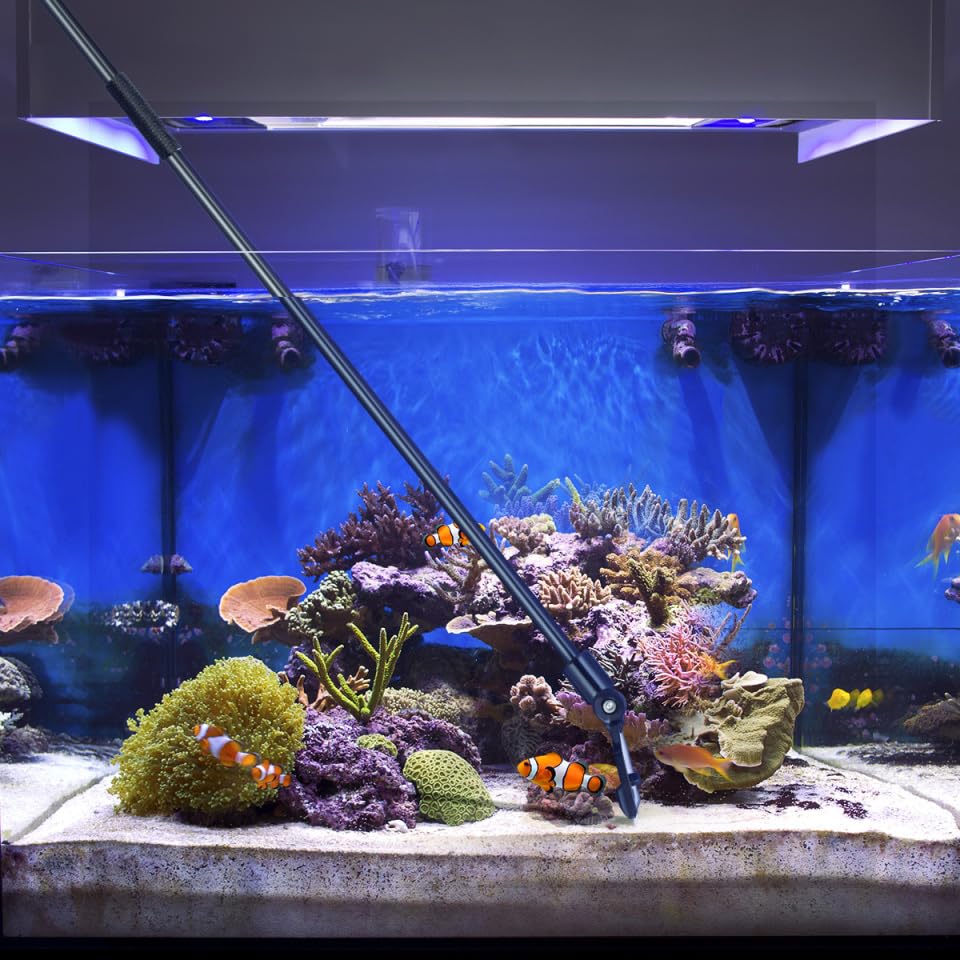 POPETPOP 26-Inch Aquarium Scraper – Rust-Proof Alloy Blade Cleaner Kit with 10 Replacements, Adjustable Long Handle Keeps Hands Dry for Glass Reef & Freshwater Tanks