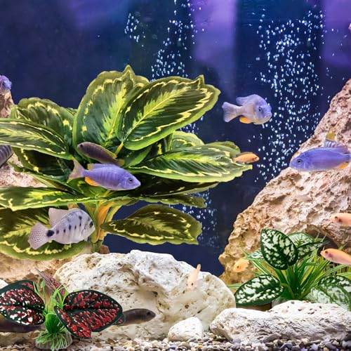 Moonorange Reptile Artificial Plants, Terrarium Plants Decorations Supplies, Aquarium Fish Tank Plant, Amphibian Habitat Hideout Tank Accessories(L Set-3pcs/C) - color: L Set-c
