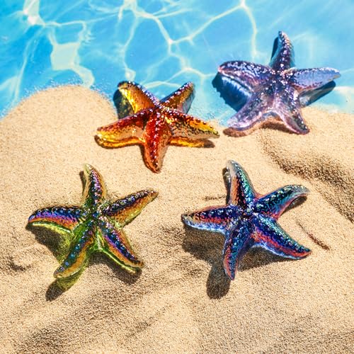 H&D HYALINE & DORA Hand Blown Glass Star Fish Figurines Blue Sea Animal Ornament for Home Decor,Tiny Glass Sea Animals Collectible for Seasonal Gift - color: Blue
