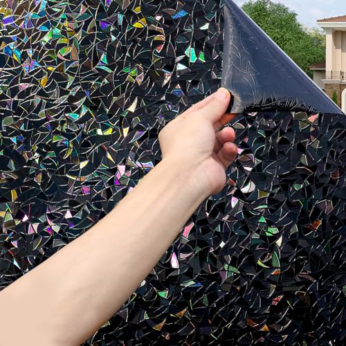 Volcanics Total Blackout Window Privacy Film with Installation Tools, Rainbow Room Darkening Black Window Cover, Static Cling 100% Light Blocking 35.4 x 78.7 Inches - color: Black, size: 35.4" X 78.7"