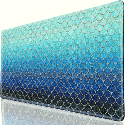 Desk Mat, Desk Matt for Desktop, DeskPad Mat, XXL Large Mouse Pad for Desks, Anti-Slip Big Mousepad with Stitched Edges, Keyboard Mouse Mat for Computer, Work, Office, Game, Home, Blue Mermaid - color: Ombre Blue Mermaid, size: 31.5" x 15.7"