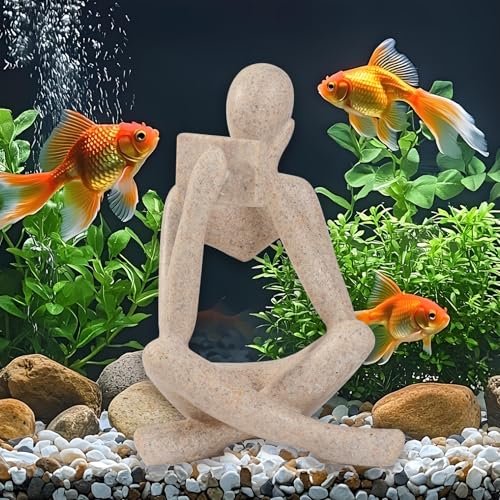 Fish Aquarium Decor Ornaments Sandstone Minimalist Resin Thinker Statue Fish Tank Decorations Small Accessories Abstract Home Decor Fish Toy for Betta Cichlid Goldfish Shrimps Hermit Crabs Turtle - color: Right Thinking Read Book