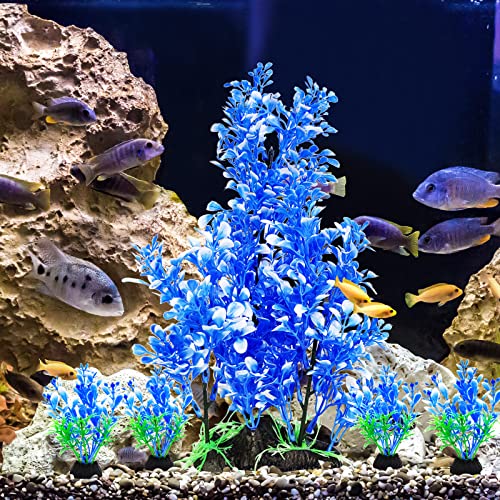 5 Pack Aquarium Plants, Blue Plastic Aquarium Tree Fish Tank Decor for Aquariums - color: Blue
