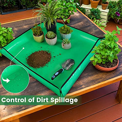 HNXTYAOB 2 PCS 27 "x 27" Repotting Mat for Indoor Plant Transplanting and Mess Control Thickened Waterproof Potting Tray Foldable Succulent Potting Mat Portable Gardening Mat Green - color: 2 Pcs Green, size: Small 27" x 27"