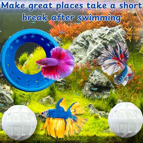 Betta Hideout Resting Spot with 2pcs Filter Ball, Aquarium Betta Tunnel And Nitrifying Balls, Hideout Tunnel Shrimp Cave Aquarium Decor, Fish Tank Decoration For Small Aquatic Shrimp Guppy (Blue) - color: Blue
