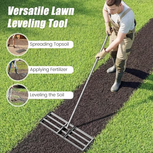 COSTWAY 30x10 Inch Lawn Leveling Rake, Soil Sand Dirt Leveling Tool, Ground Leveler for Yard, Landscape, Garden, Pasture (Silver, 30"x10") - color: Silver