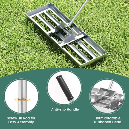 Goplus Lawn Leveling Rake, 30" x 10" Heavy Duty Level Lawn Tool w/ Ergonomic Handle for Soil, Effort-Saving Landscape Rake for Garden, Backyard, Golf Course, Farm, Pasture, Silver - style: 30" x 10", Silver