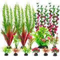 18-Piece Artificial Aquarium Plants Decorations – Large Set with Red & Green Foliage, Fish Tank Decor for Betta, Goldfish, Freshwater & Saltwater Tanks, Weighted Bases