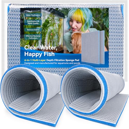 Borlech 8-Layer Fast-Acting Aquarium Filter Pad - Cut-to-Size Aquarium Floss Media for Fish Tank, Pond, Sump - Fast Water Polishing in Hours (15.75"x11.81"x0.6", 2 Pack) - size: 15.74"x11.81"x0.6" (2 Pack)