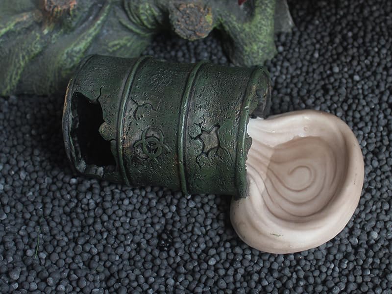 Resin Cave Habitat Hidden for Reptile and Amphibians.Terrarium Decor, Retro Bucket Design,Reptile Hide Cave with Dish,Perfect for Bearded Dragons,Lizards,Snakes,Turtles,Geckos,Tortoises,Small Animals - color: Bronze Color