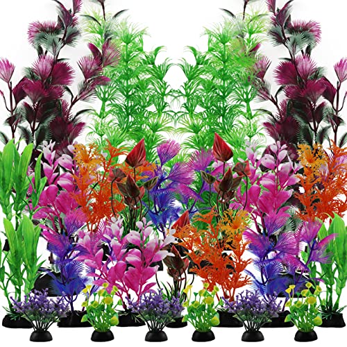 25 Pack Aquarium Plants, Fish Tank Decoration Colorful Artificial Fish Tank Decorations for Household and Office Aquarium Simulation, Small to Large and Tall