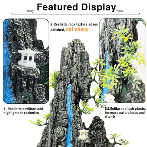 Aquarium Mountain View Stone Ornament - Aquarium Rock Decor for Fish Tank,Aquarium Decorations Extra Large and Tall Decoration for Fish Tank - 13 Inches High