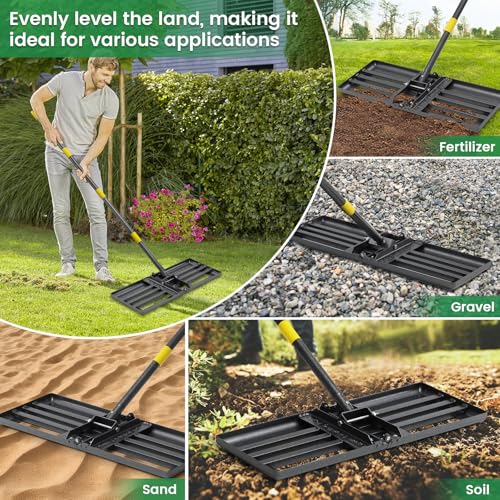 Lawn Leveling Rake - Heavy Duty 30" x 10" Lawn Leveler,Anti-Flip Edge, Adjustable 6FT Handle, Folding Plate for Yard, Soil, Sand, Topsoil,Gravel - Garden Ground Top Dressing,Landscaping tool - style: 6FT