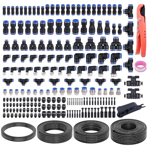 205 PCS Quick Connect Air Hose Fittings with 4 Rolls 50FT 1/8" 1/4" 3/8" 1/2" DOT Air Lines Kit Pneumatic Air Line Quick Connect Quick Release Fitting and Tubing Kit