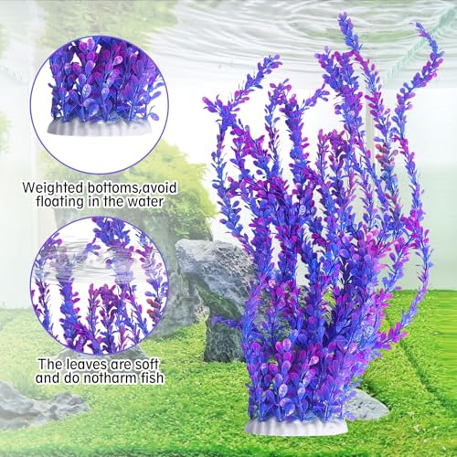 Hamiledyi Aquarium Plastic Plants Aquarium Decor Artificial Fish Tank Plants,Tall Fish Tank Decorations, Extra Large Aquarium Plant 23.6-inch Tall,2PCS（Purple Style B） - color: Purple（style B）