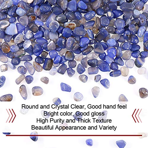 Hilitchi Blue Agate Stone Tumbled Stones for Plants Cacti & Succulents Bedding, Vase Filler, Landscape Bottom Decoration (About 1lb(455g)/Bag) - color: Blue Agate, size: 9-14mm (0.35"-0.55")
