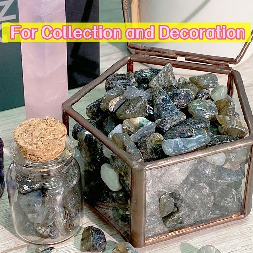 YATOJUZI Labradorite 1LB Aquarium Gravel Rocks Bulk Wholesale Tumbled Crystals Stones Chips Crushed Reiki Energy Balancing Gemstones for Planters Vase Filler Fountain Fish Tank Potted Decor - color: Labradorite, size: 1 Pound