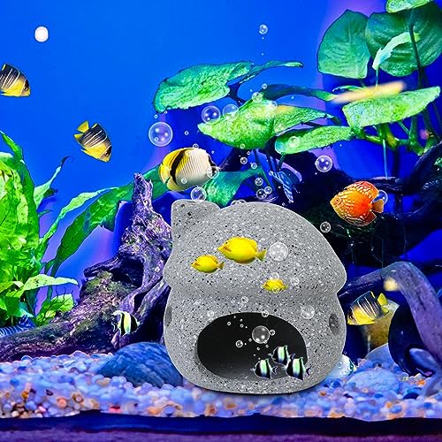 WishLotus Aquarium Cave Decoration, Durable Ceramic Fish Tank Decoration Mushroom House Aquarium Hidden Cave for Fish and Shrimp Rest Play and Natural Breeding (Grey) - color: Gray