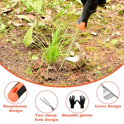 BokingOne Hand Weeder Tool - V-Shaped Stainless Durable Unique Lever Design Weed Puller Tool with Anti-Slip Rubberized Handle for Effortless Dandelion Their Roots & Weed Removal. - color: Lever Design Weed Puller Tool