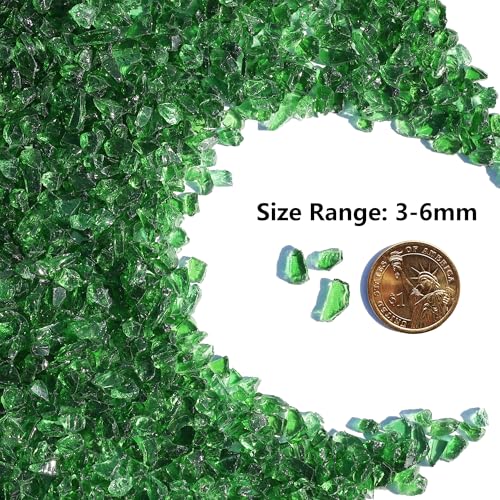 QYGL Crushed Glass for Resin Art, DIY Crafts, and Home Decor - 0.9LB Dark Green Broken Glass Pieces 3-6mm, for Vase Fillers, Tabletop Fire Pit, and Aquarium Rocks - color: Green
