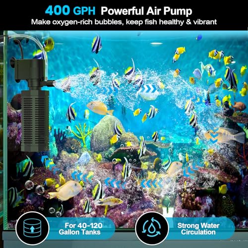 Aquarium Internal Filter for 30~100 Gallons - Ultra-Quiet Fish Tank Filters 400GPH Submersible Power Pump Filter with Biochemical Filtration Air Supply Water Clean (18W Filter) - size: 18W Filter