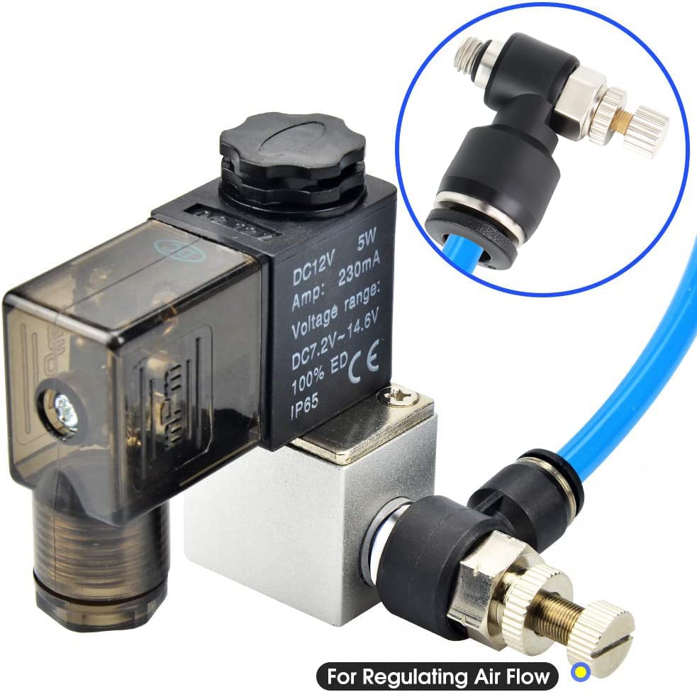 TAILONZ PNEUMATIC 3 Pack SL6-M5 Push to Connect Air Line Fitting Air Flow Control Valve 6MM od M5 Npt Elbow 90 Degree Air Speed Control Valve Fitting - size: 6mm OD M5