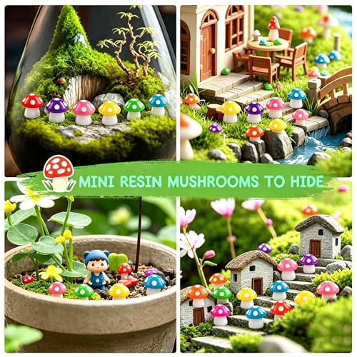 120pcs Mini Resin Mushroom 15 Colors Small Mushrooms Figures Tiny Resin Mushrooms Plastic Little Miniature Mushrooms for Micro Fairy Garden Landscape Aquarium Accessories Dollhouse Hide Crafts Decor - style: 120pcs Mushrooms