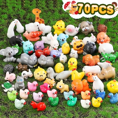 DWWPOO 70 Pcs Mini Resin Animals Tiny Animals Mini Ducks Garden Decor 70 Styles Tiny Resin Miniature Figurines Bulk for Dollhouse Slime Charm for Craft DIY Hide Crafts Decor Aquarium Toys