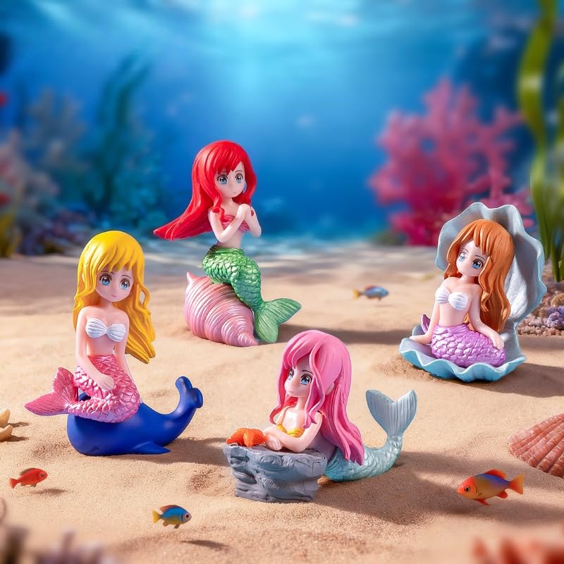 Shell Mermaid Micro Landscape Ornament, Cartoon Aquarium Decoration, Marine Scene Accessories for Fish Tank (style4)