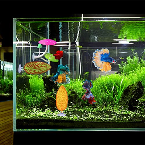 5 pcs Betta Mushroom Hammock + Leaf Pads, Fish Tank Silicone Soft Aquarium Fish Playing Pads with Suction Cup, Aquarium Ornament Fish Tank Decorations Accessories (Mushrooms+Leaves)