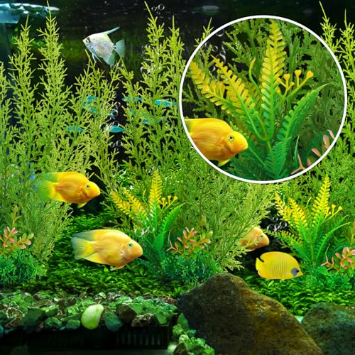 QUOZUO Fish Tank Accessories Large Plants, Green Fish Tank Decorations, Aquarium Decor Plastic Plants 3pcs