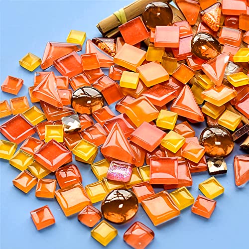 500g Mixed Color Irregular Crystal Mosaic Tiles,Tiny Mosaic Tile DIY Hobbies Children Handmade Crystal Craft for Craft Bathroom Kitchen Home Decoration DIY Art Projects,0.4X0.4 Inch(Orange Series) - color: Orange Series
