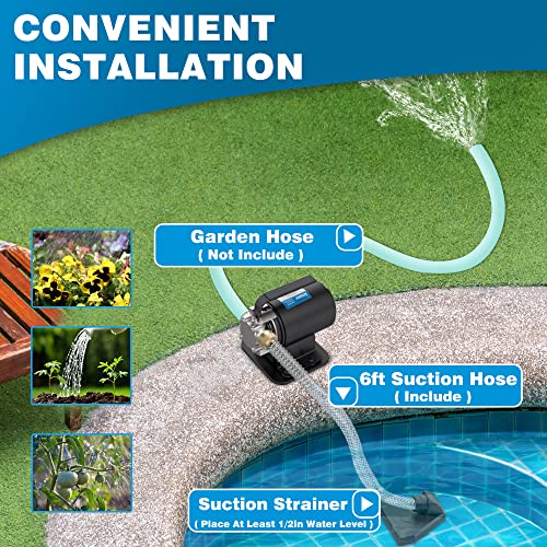 Acquaer Portable Electric Utility Water Transfer Pump 1/10 HP with Suction Hose Kit, Low Suction Water Removal for Water Beds, Pools, Rain Barrel, Aquariums, RV - style: 115V AC