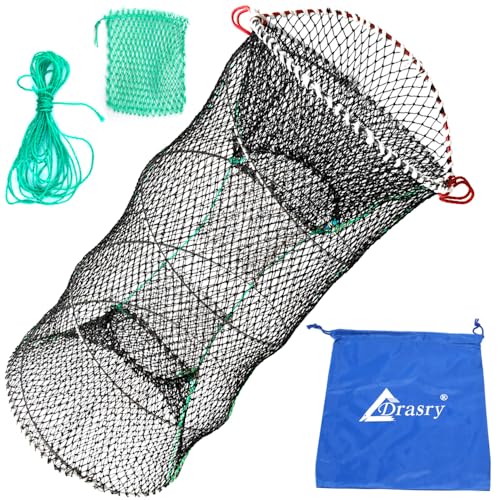 Drasry Crab Trap Bait Lobster Crawfish Shrimp Portable Folded Cast Net Magic Collapsible Fishing Traps Nets Accessories for Blue Crabs - color: Black, style: 1pcs 23.6 X 11.8in (0.39 Mesh)