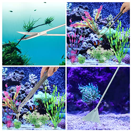 Aquarium Aquascape Tools Kit 15in, 4 in 1 Anti-Rust Aquatic Plant Aquascaping Tool Stainless Steel Tweezers Scissor Spatula for Aquarium Tank Clean Fish Tank Aquascape Accessories Set(Silver) - color: Silver