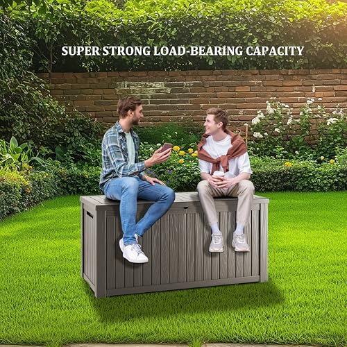 TARKARI 180 Gallon Outdoor Storage Box Waterproof, Resin Deck Boxes with Lockable Lid & UV-Resistant for Patio, Pool, Garden Furniture Cushions & Accessories, Coffee - color: Coffee, size: 180 GAL