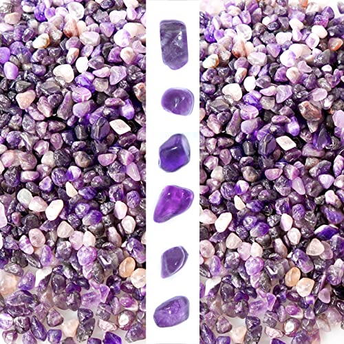 gemshan 2lb Amethyst Chips Natural Crushed Crystal Chip Bulk 7mm-9mm Tumble Healing Crystal Stone for Aquarium Vase Plant Decoration Jewelry DIY - color: Amethyst
