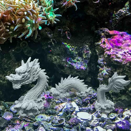 Romansk Aquarium Dragon Statue Sandstone Ornaments - Fish Tank Decor for Freshwater Saltwater Tank Landscape Garden Decoration - Chinese Dragon Decor
