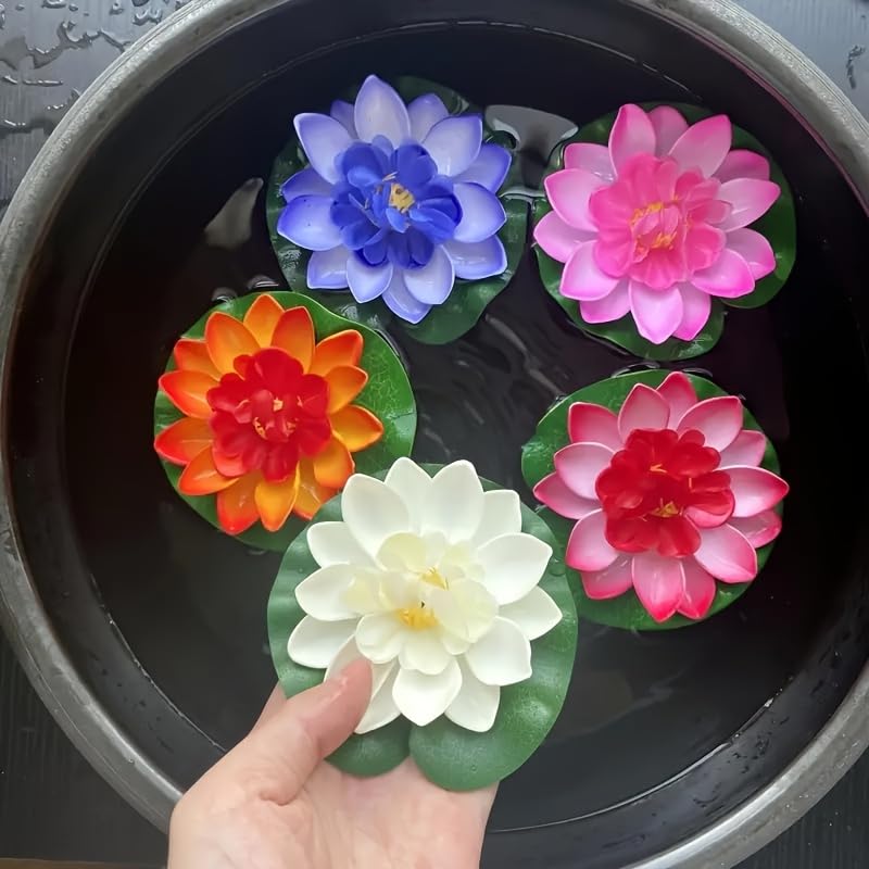 12 Pcs Artificial Floating Foam Lotus Flower with Water Lily Pad, Lifelike Ornaments Home Garden Pond Decor Indian Decorations Return Gifts
