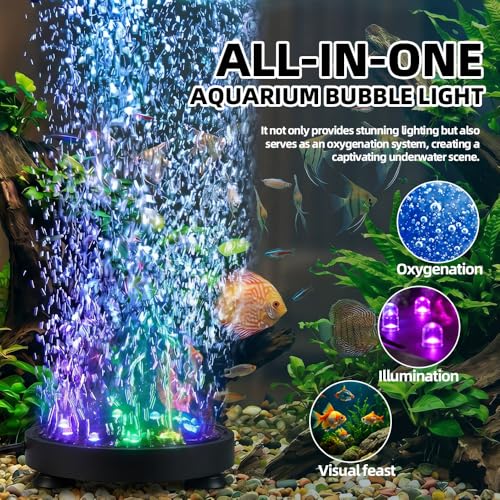 Fish Tank Bubbler with Multi-Colored Aquarium LED Light & Air Stones for Aquarium Decoration Oxygenation - size: 9 LEDs Light