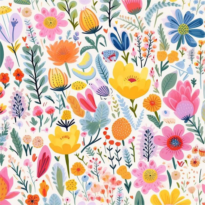 Colorful Fairy Flowers Garden Wildflower Pink/Yellow/Gree/Blue Peel and Stick Wallpaper Wall Decor Self Adhesive Wall Paper Stick on Easy Peel Off Contact for Renter Apartment - color: Fairy Colorful Garden, size: 17.7" x 118"