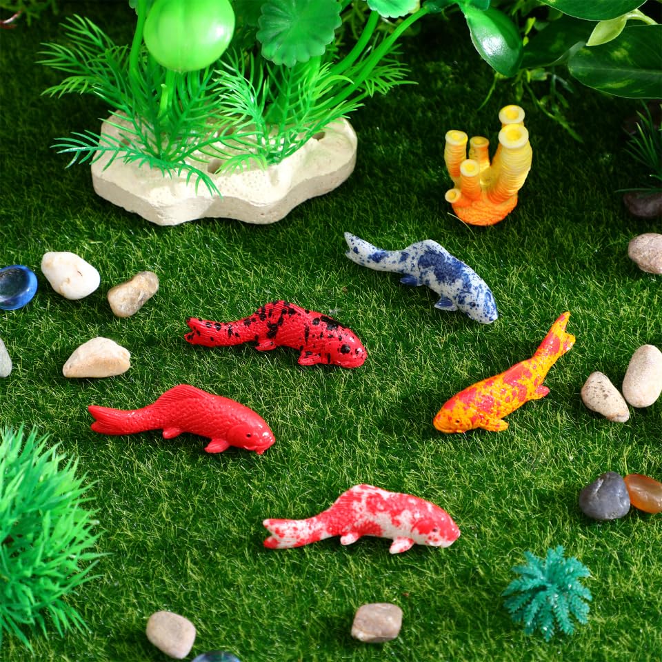 Kisangel 5Pcs Small Fake Fish Aquarium Decor Realistic Koi Decorations Floating Fish Tank Accessories for Home Office Terrarium