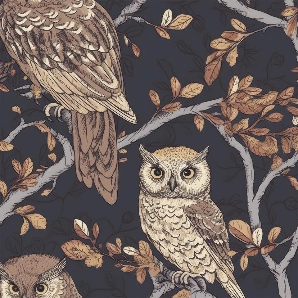 Vintage Leaf Owl Animal Bird Brown/Navy Peel and Stick Wallpaper Wall Decor Self Adhesive Wall Paper Stick on Easy Peel Off Contact for Renter Apartment - color: Brown/Navy, size: 17.7" x 118"