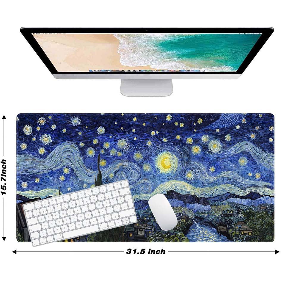 Van Gogh Style Scenery Customized Large Extended Gaming Mouse Pad with Stitched Edges and Non-Slip Rubber Base,Suitable for Office and Home Use,31.5x15.7 Inches - color: Van Gogh Style Scenery
