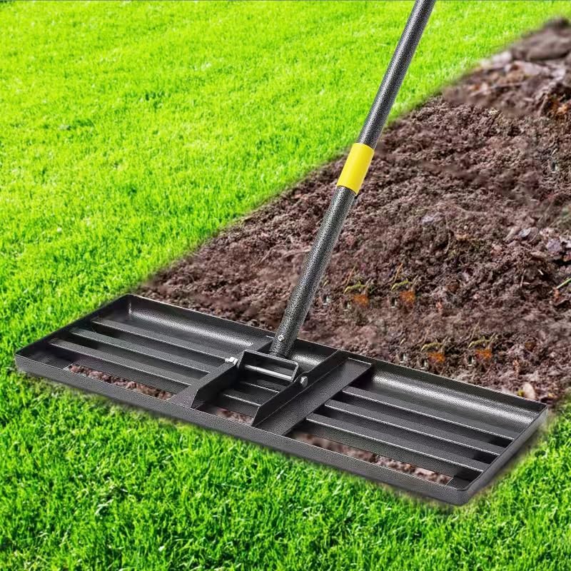 Lawn Leveling Rake, 30"x10" Levelawn Tool, 6FT Adjustable Handle Leveling Tool Heavy Duty Stainless Steel Lawn Leveler for Yard Garden Golf Course Soil Grass - style: 30X10" - 6FT
