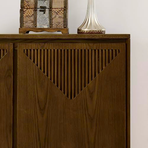 LKTART Buffet Cabinet Sideboard with Storage,Mid Century Modern Narrow Small Accent Cabinet with Doors,Wood Coffee Bar Media Console Table for Kitchen, Living Room, Entryway-Brown Walnut,2 Pieces - color: D- Brown Walnut, size: 2 Pieces